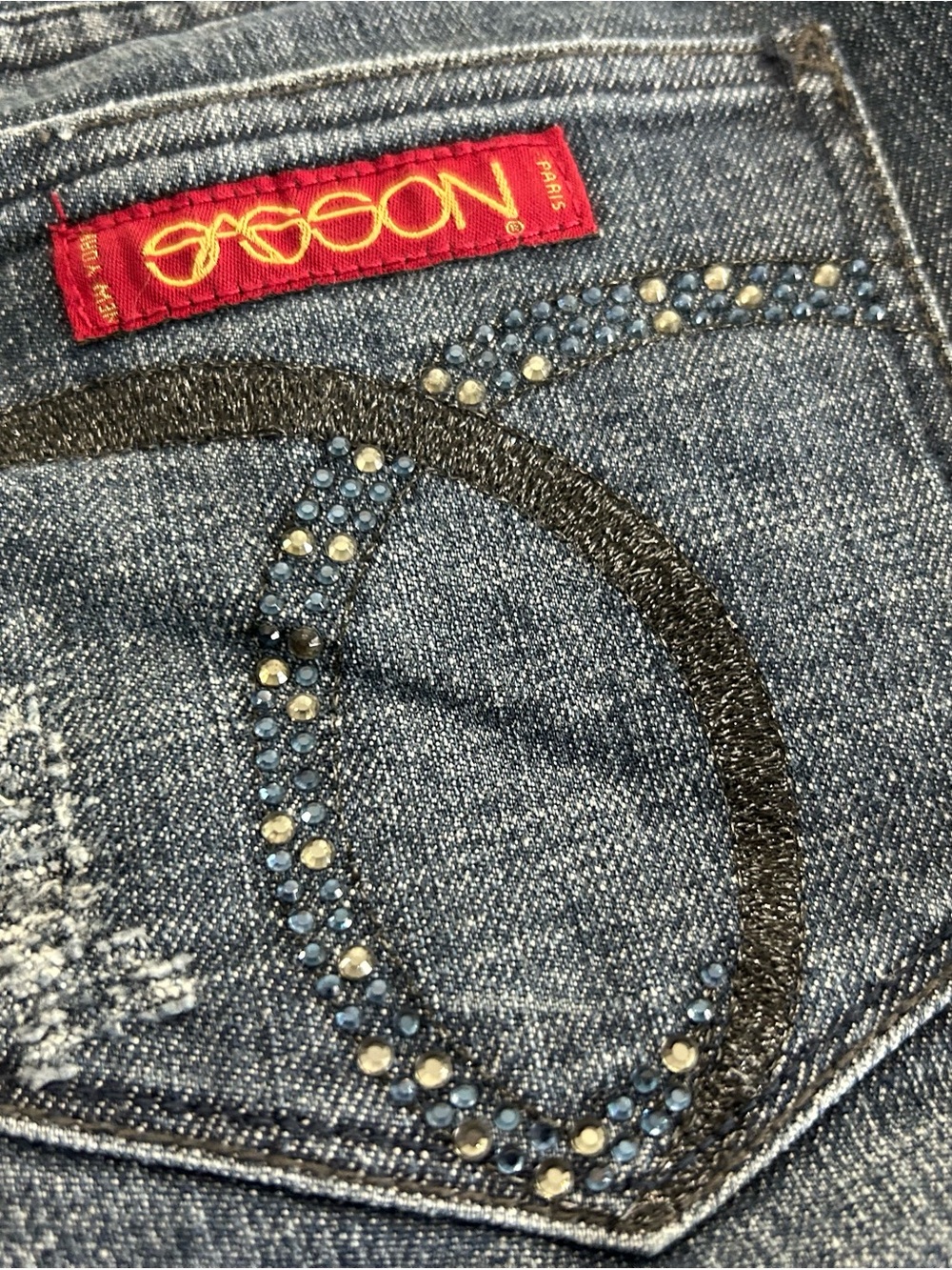 Vintage SASSON Women's Jeans  Straight Leg Hustle Bling Pockets Distressed Sz 10 - Picture 4 of 6